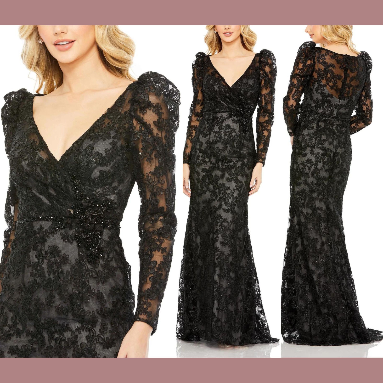 Nwt Mac Duggal [ 18 ] 11324 Embroidered Lace Puff Sleeve Wrap Over Gown Q1233